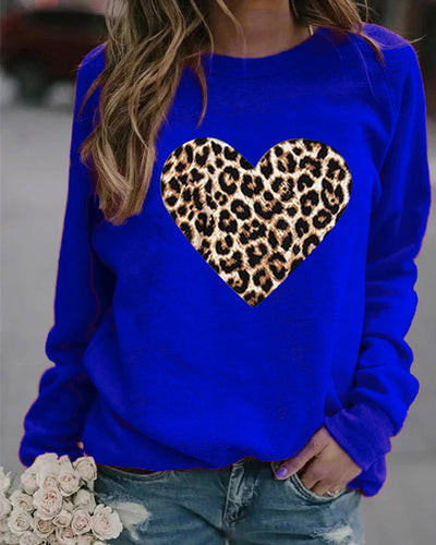 Langarm-Sweatshirt mit Leoparden-Herz-Print