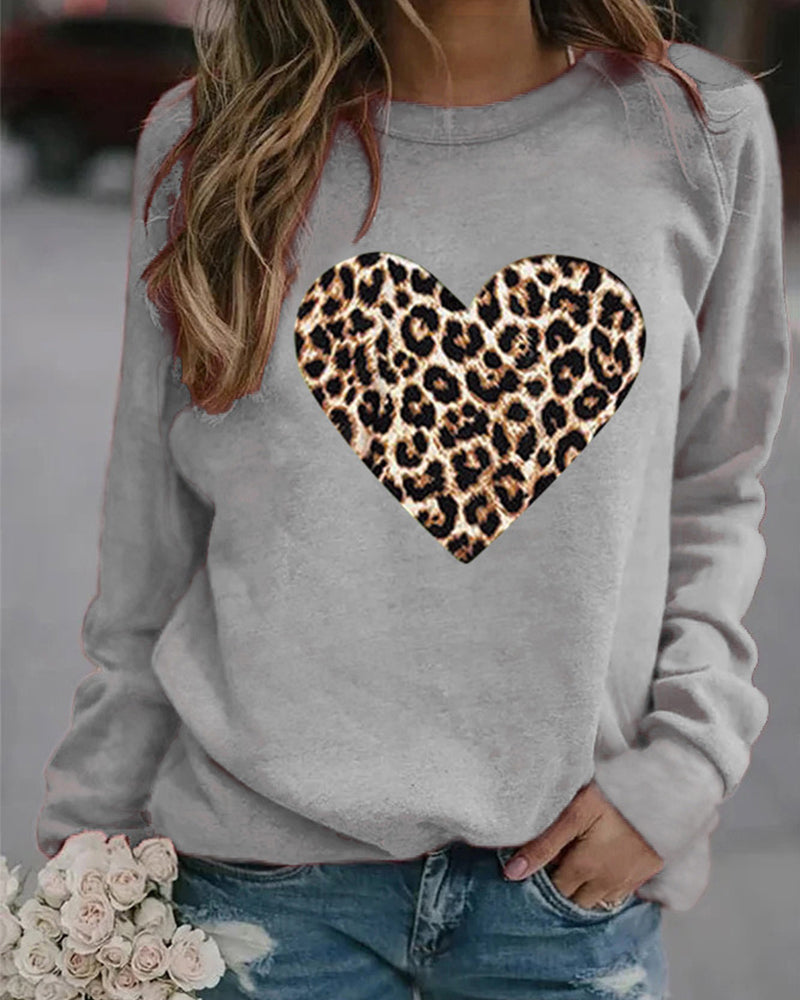 Langarm-Sweatshirt mit Leoparden-Herz-Print