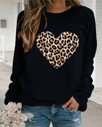 Langarm-Sweatshirt mit Leoparden-Herz-Print