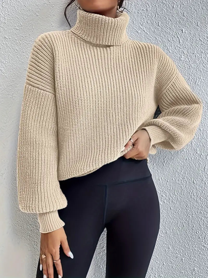 Rollkragenpullover mit hängenden Schultern Pullover – Casual Langarm Sweater für Damen