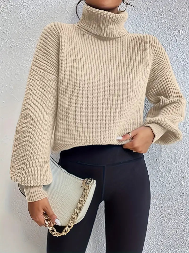 Rollkragenpullover mit hängenden Schultern Pullover – Casual Langarm Sweater für Damen