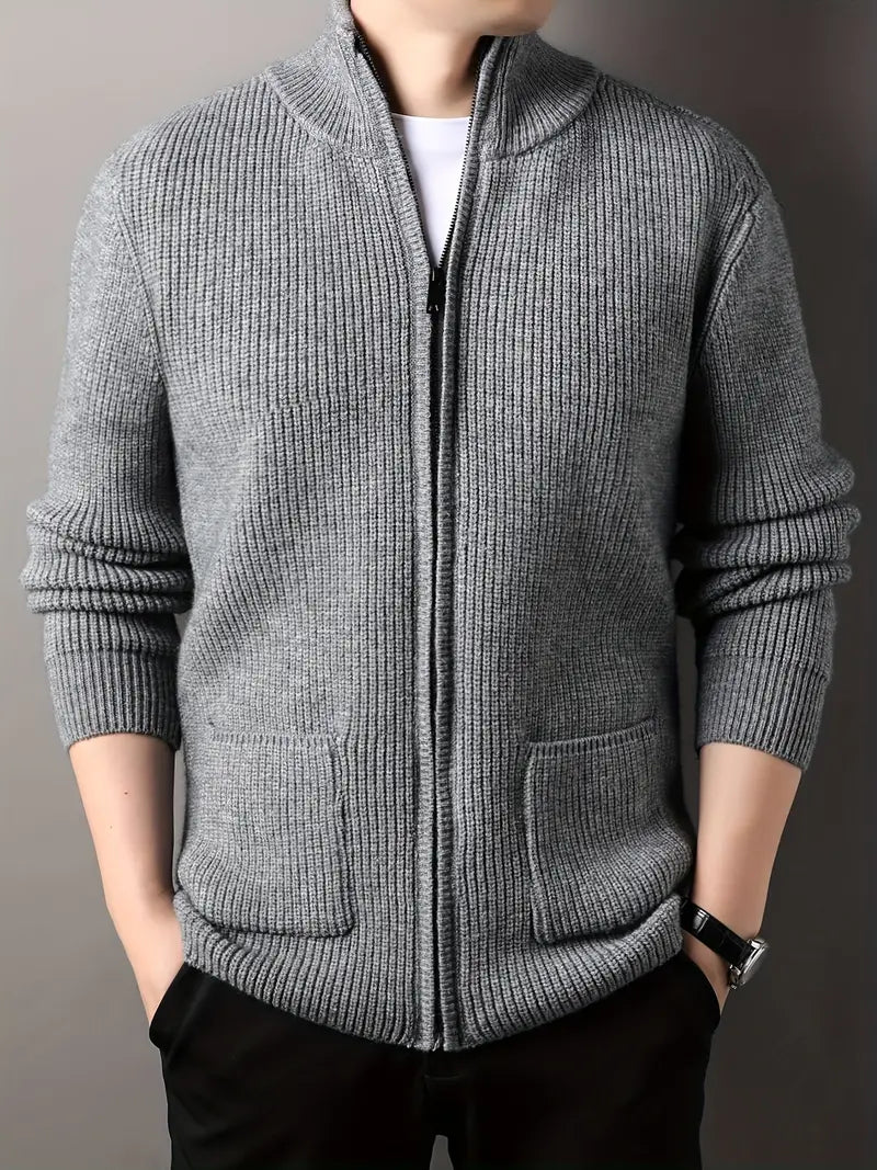 Herren Strickjacke – Dicke High-Collar Cardigan mit Taschen