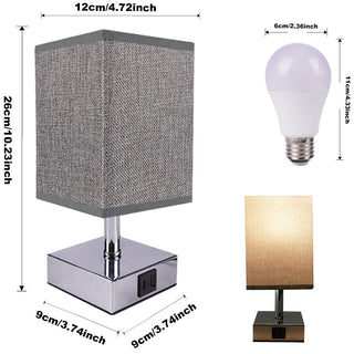 Tischlampen-Set mit 2 Schnellladeanschlüssen und Leinenschirm