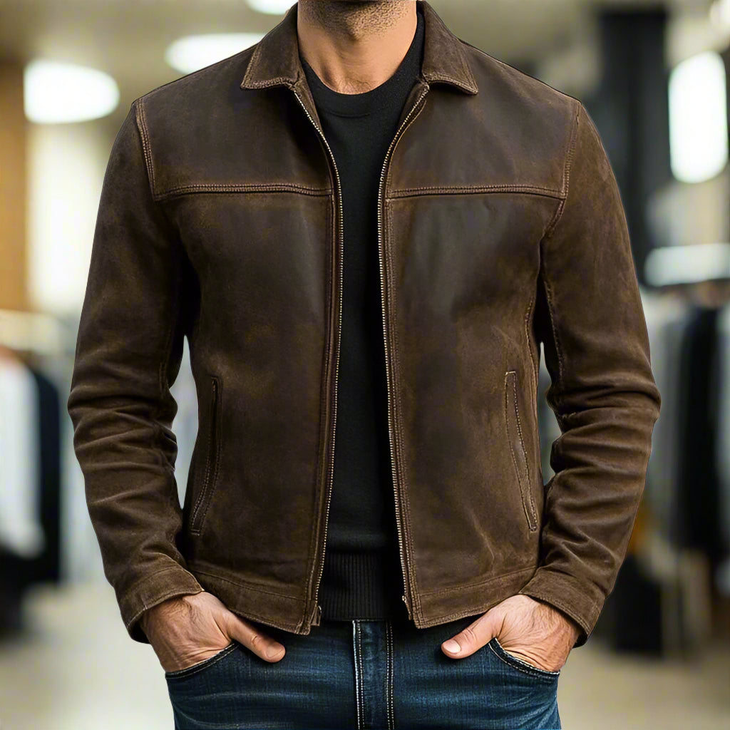 Herren Elegante Premium Lederjacke mit Reißverschluss