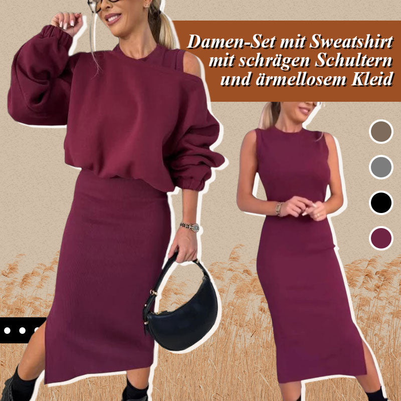 Schräges Sweatshirt-Kleid-Set für Frauen