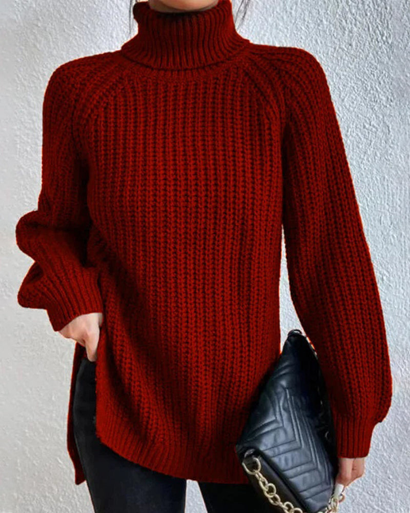 Schlitzpullover mit Rollkragen und Raglanärmeln