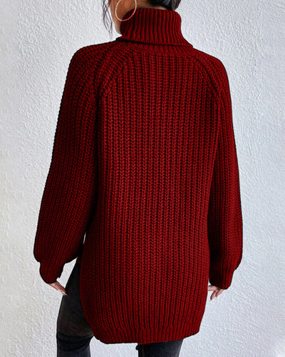 Schlitzpullover mit Rollkragen und Raglanärmeln