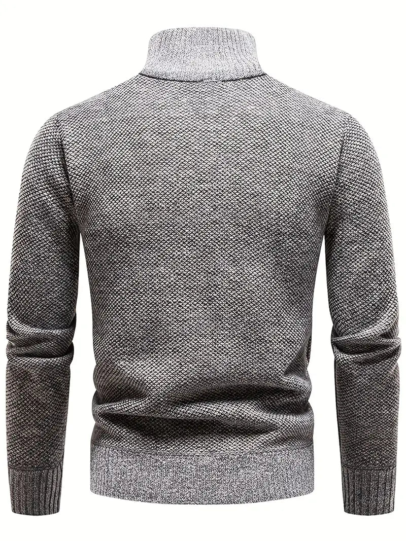 Herren Herringbone-Pullover – Hoher Kragen, Stretch, Leicht Grau