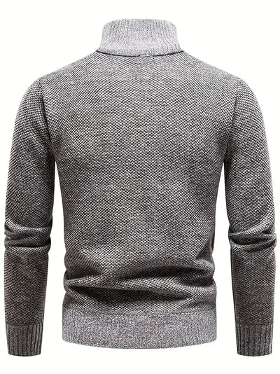 Herren Herringbone-Pullover – Hoher Kragen, Stretch, Leicht Grau