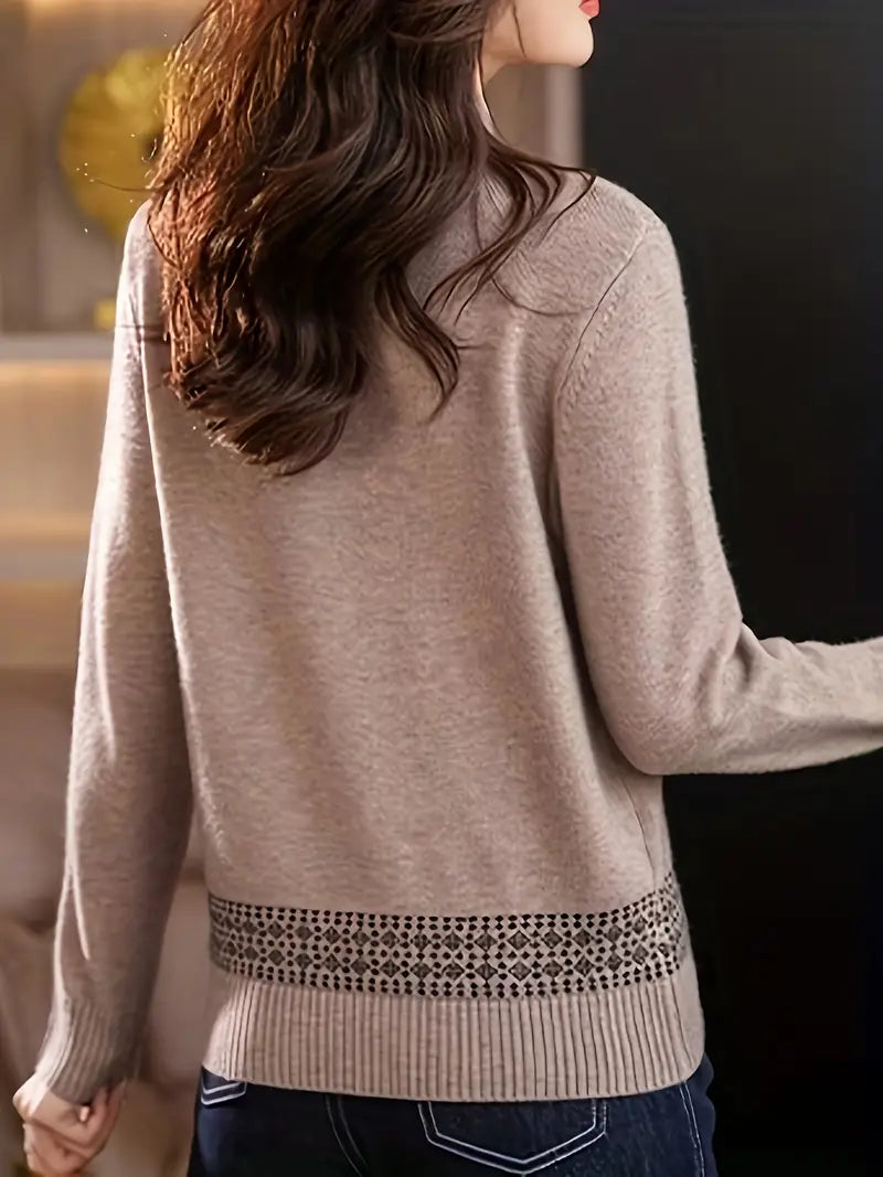 Hohles Strickpullover – Mock Neck, Lässig Elegant