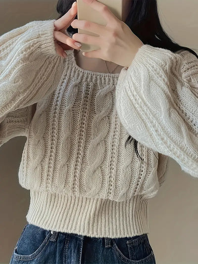 Damen Pullover aus Kabelstrick – Gemütlicher Langarm-Pullover