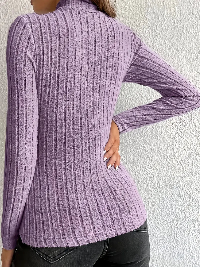 Hoher Kragen Longsleeve für Damen – Polyester Strick, Regular Fit