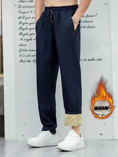 Fleece-Lined Track Pants Herren – Solid Color, Polyester Sports Trousers