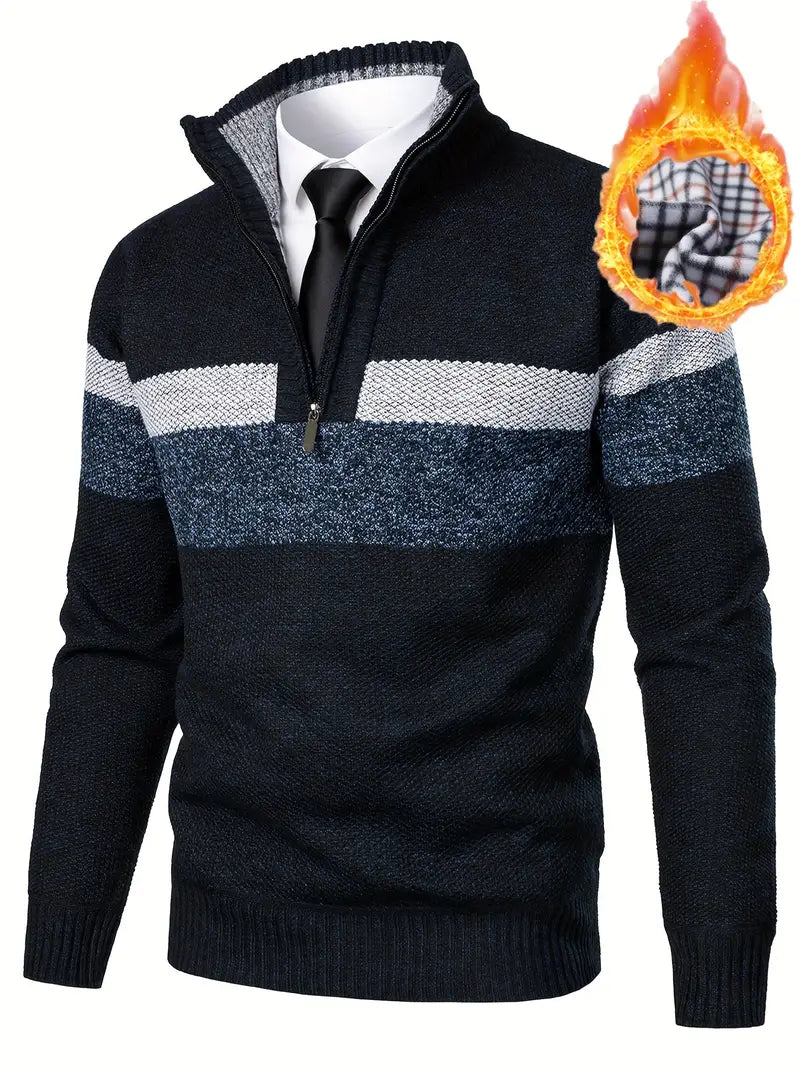 Herren Strickpullover – 1/4 Reißverschluss  Colorblock-Design