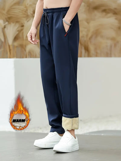 Fleece-Lined Track Pants Herren – Solid Color, Polyester Sports Trousers