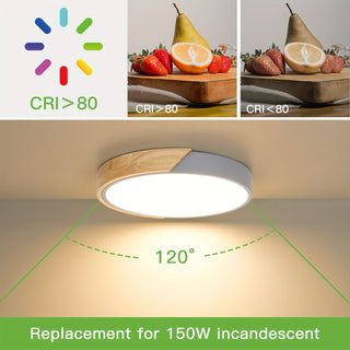 Kimjo LED Holzdeckenleuchte 24W – Kalt- & Warmweiß, 30cm, 2400LM