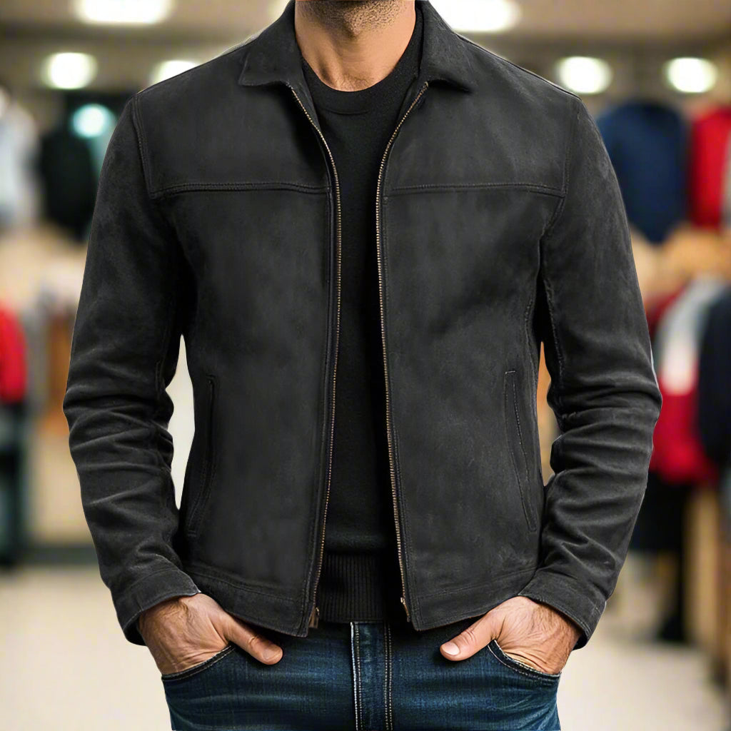 Herren Elegante Premium Lederjacke mit Reißverschluss