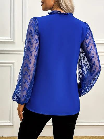 Elegante Bluse mit langen Ärmeln und fester Spitze mit V-Ausschnitt