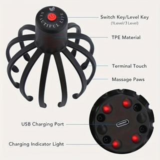 Elektrischer Octopus-Klauen-Kopfmassager – USB Wiederaufladbar