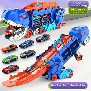 Dinosaurier Ultimate Hauler mit 25 Zoll Rennstrecke – Faltbar & T-Rex Geschenk für Kinder