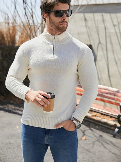 Herren Pullover – Stehkragen, Viertelreißverschluss, Langarm, Casual