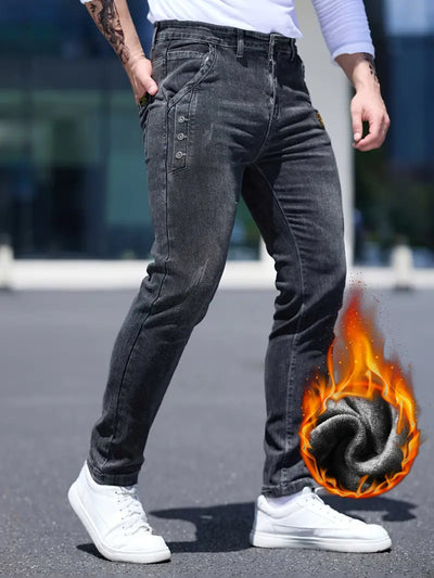 Herren Fleecegefütterte Jeans – Slim Fit, Baumwolle, Winter