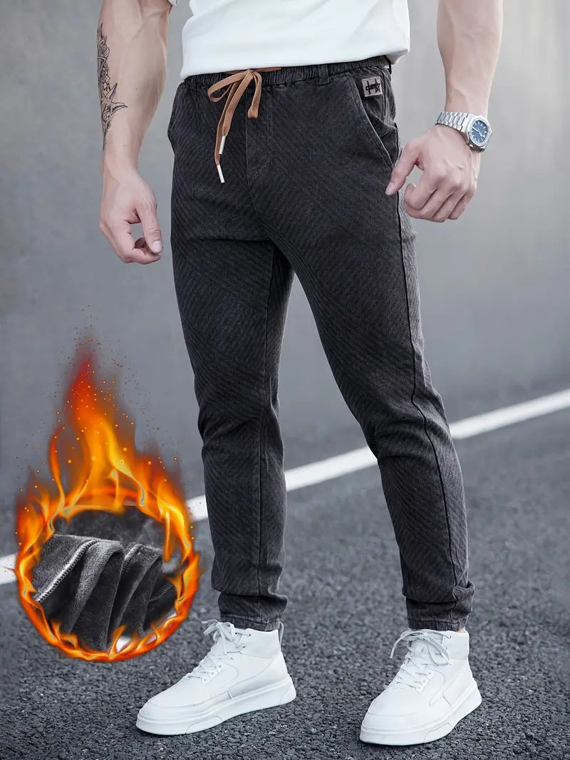 Slim Fit Winterjeans für Herren – Geometrisches Muster, Baumwollmischung