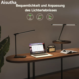 Aisutha LED-Schreibtischlampe, Doppelarm, 5 Farben, 10 Helligkeitsstufen