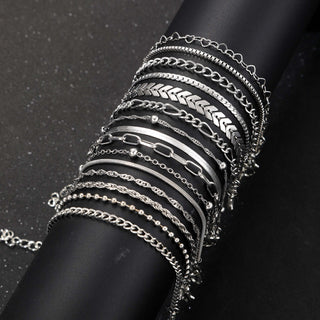 15-teiliges Vintage Armband-Set aus Zinklegierung – Silber, Elegant & Vielseitig