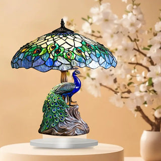 Bohemian Pfau Acryl Tischlampe mit Federn