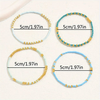 4-teiliges Boho-Perlenarmband-Set – Handgefertigt, Dehnbares Mehrschichtiges Design