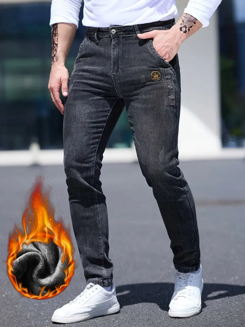 Herren Fleecegefütterte Jeans – Slim Fit, Baumwolle, Winter