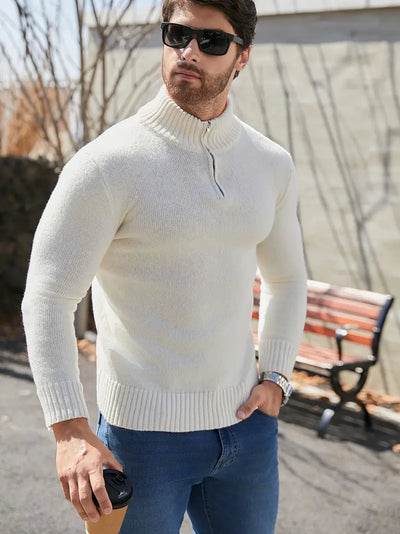 Herren Pullover – Stehkragen, Viertelreißverschluss, Langarm, Casual