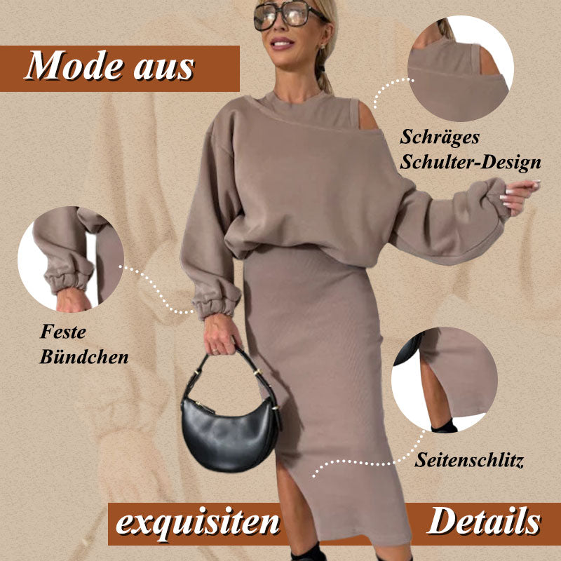 Schräges Sweatshirt-Kleid-Set für Frauen