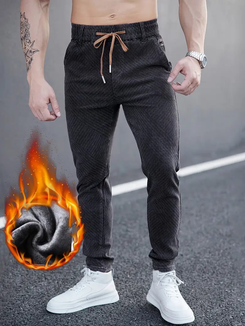 Slim Fit Winterjeans für Herren – Geometrisches Muster, Baumwollmischung