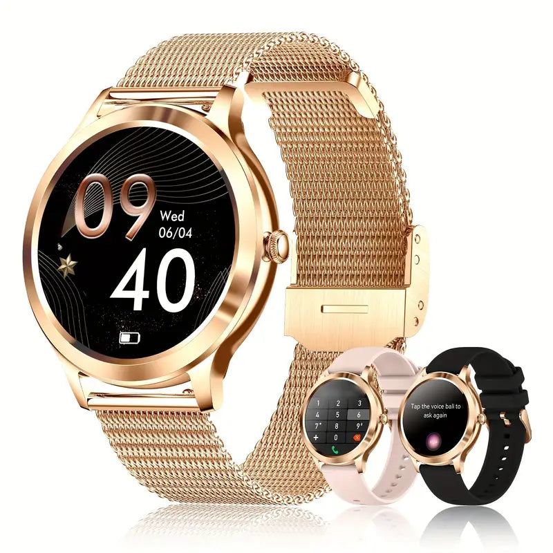 Modische Goldene Edelstahl- & Silikon-Smartwatch für Damen