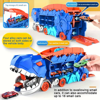 Dinosaurier Ultimate Hauler mit 25 Zoll Rennstrecke – Faltbar & T-Rex Geschenk für Kinder