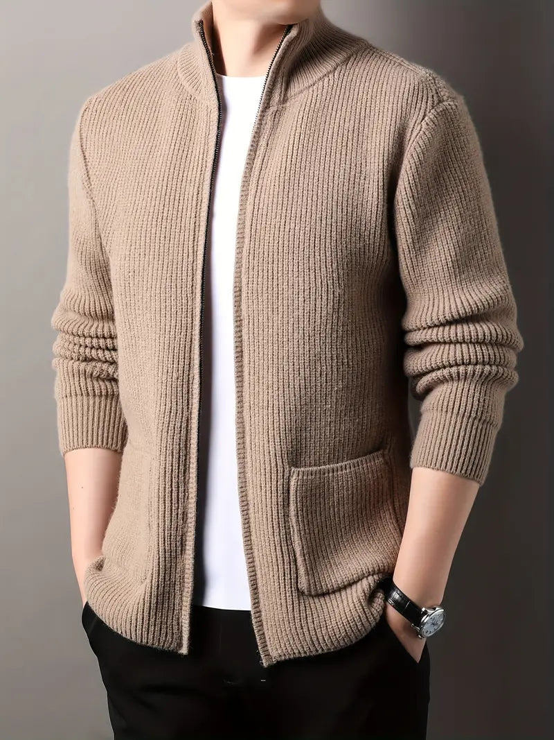 Herren Strickjacke – Dicke High-Collar Cardigan mit Taschen