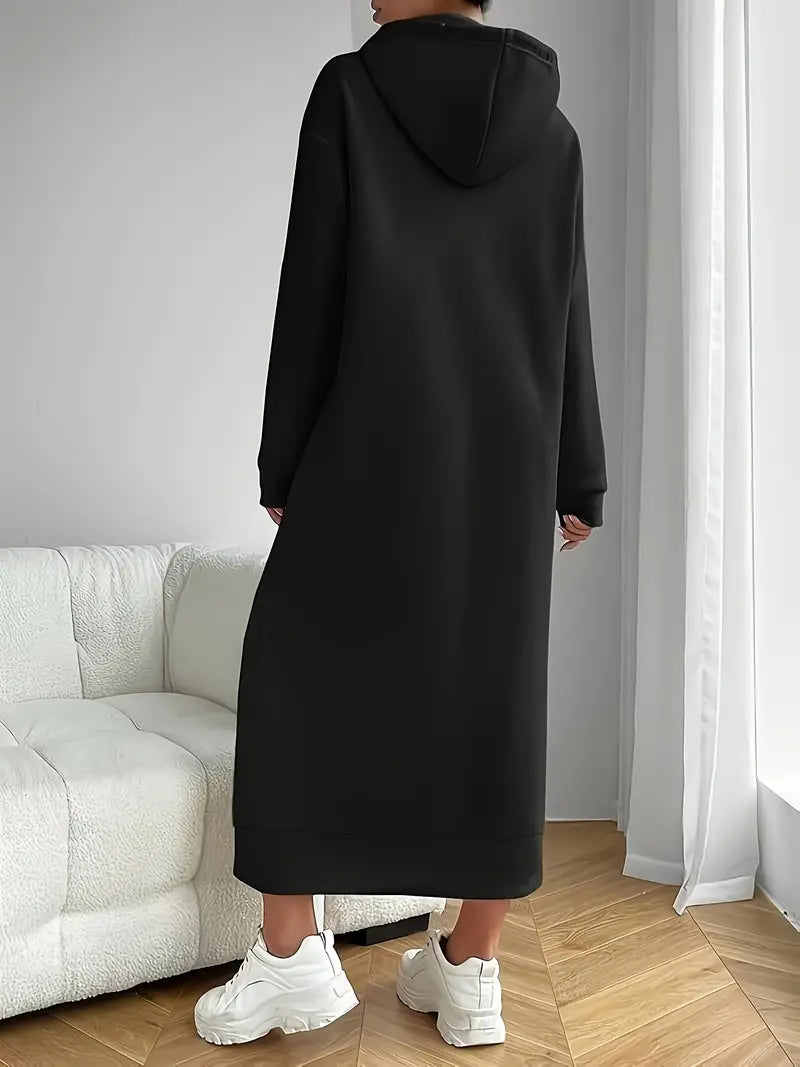 Winter Hoodie-Kleid mit Kirschdruck und Taschen – Lässig