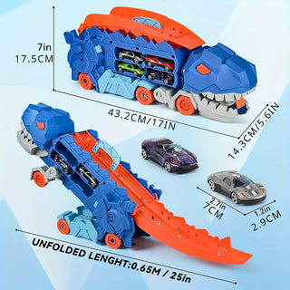 Dinosaurier Ultimate Hauler mit 25 Zoll Rennstrecke – Faltbar & T-Rex Geschenk für Kinder