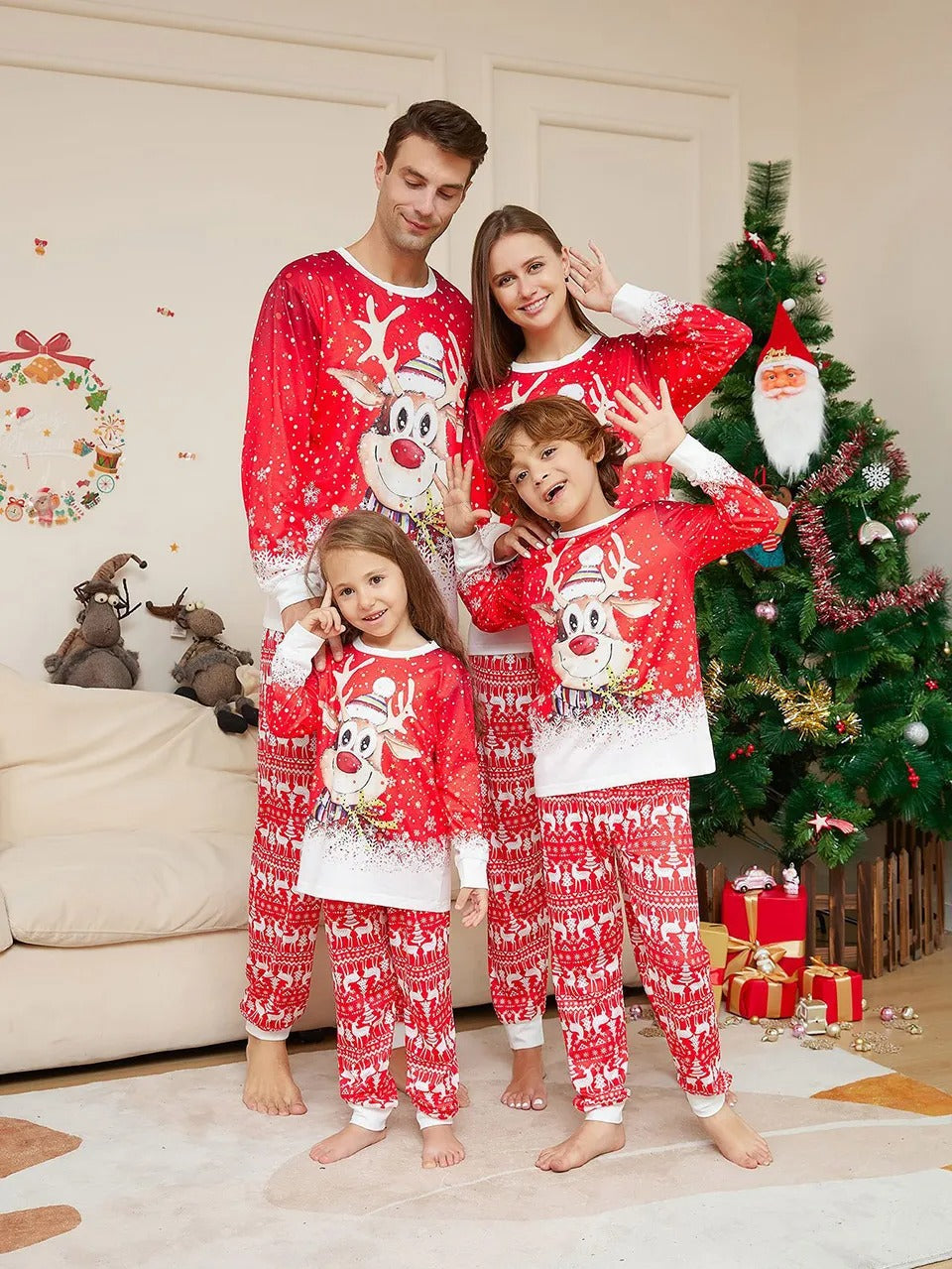 CheerSquad - Weihnachten Familie Matching Pyjama-Sets mit Rentier Full Front Print