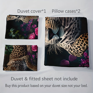 3-teiliges Leopard-Rosen-Bettwäsche-Set – Weiche Decke für Couch, Bett & Reisen