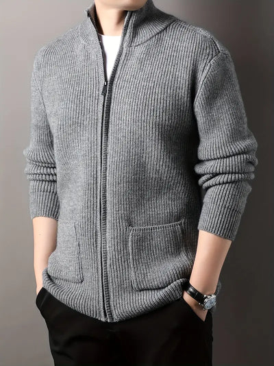 Herren Strickjacke – Dicke High-Collar Cardigan mit Taschen