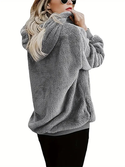 Damen Casual Plush Hoodie mit Taschen