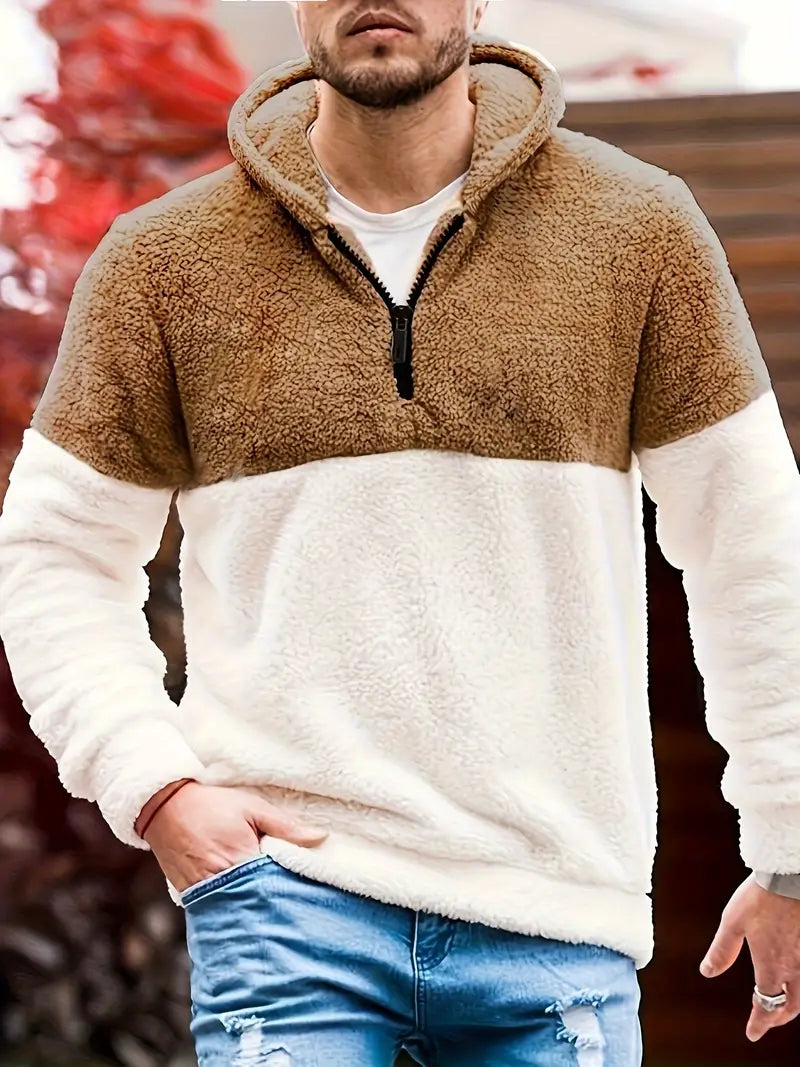 Lässiger Sport-Pullover mit Quarter Zip, Polyester Stretch Hoodie