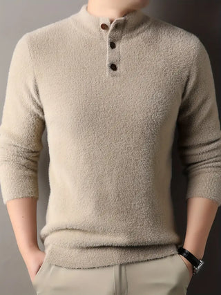 Herren Fleece Pullover Sweater Medium Stretch Solid Color Knit