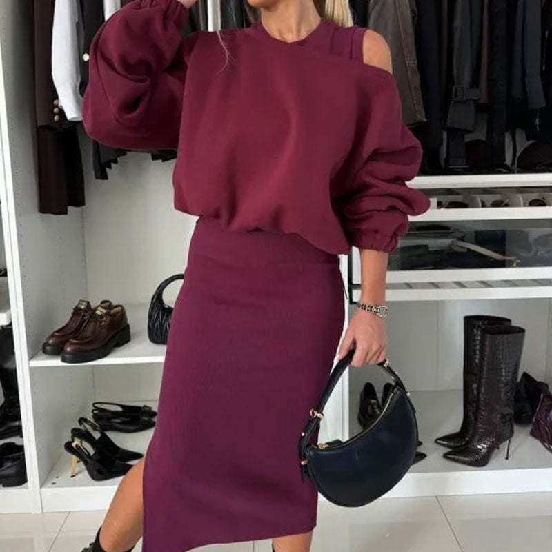 Schräges Sweatshirt-Kleid-Set für Frauen