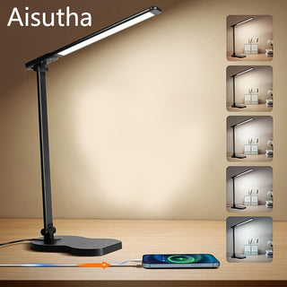 Aisutha LED-Schreibtischlampe, Doppelarm, 5 Farben, 10 Helligkeitsstufen