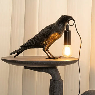 Gothic Krähen-Tischlampe – Schwarzes Resin, usb