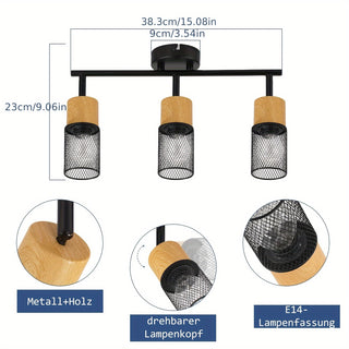 Drehbarer LED-Deckenstrahler aus Holz – E14, Retro Deckenleuchte für Wohnzimmer